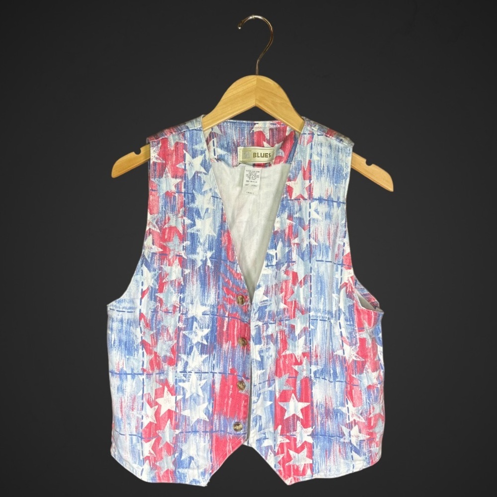 Vintage denim jean vest 4th of July American patriotic Small women western